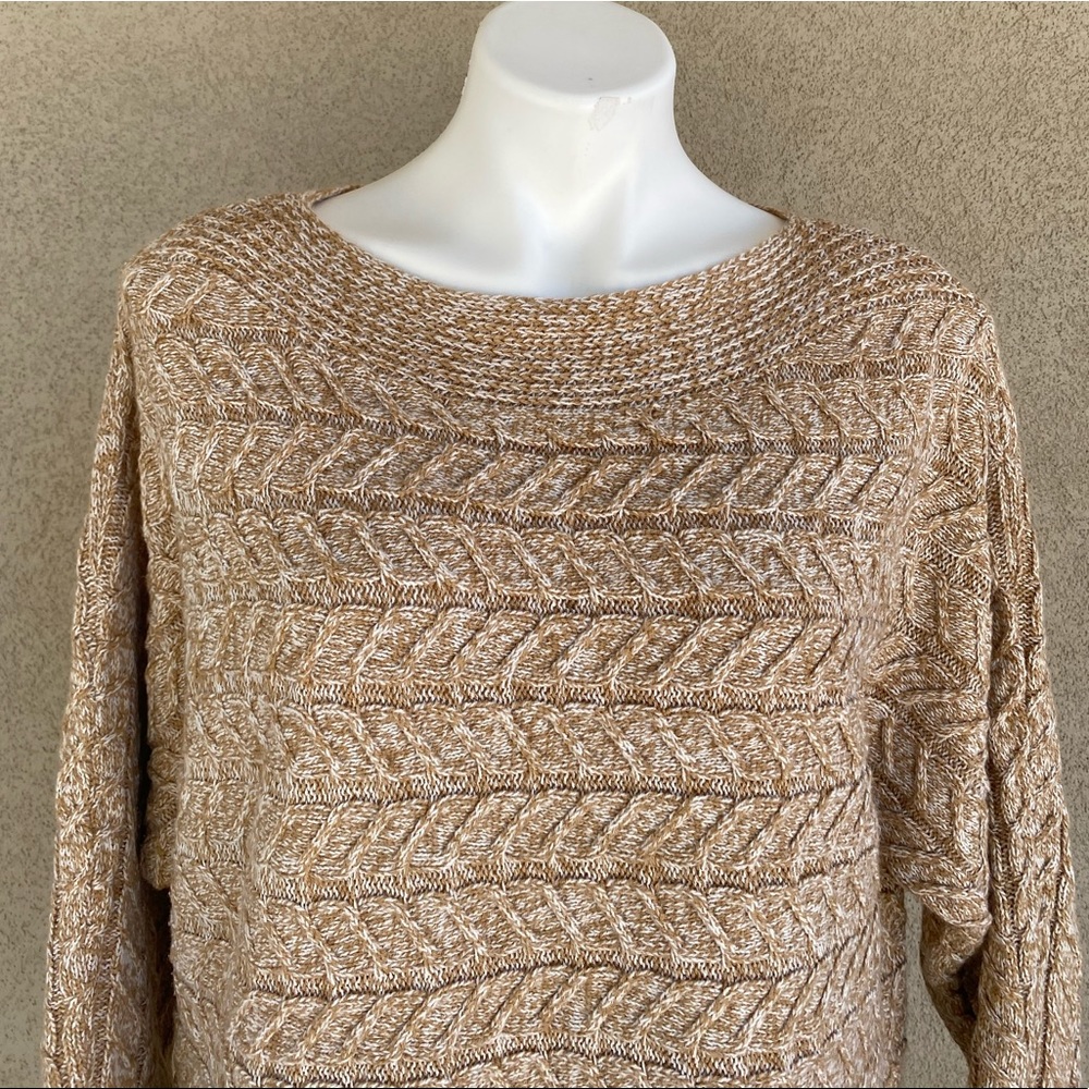 Tan Boat Neckline Boho Knit Pullover Sweater - Picture 2 of 3